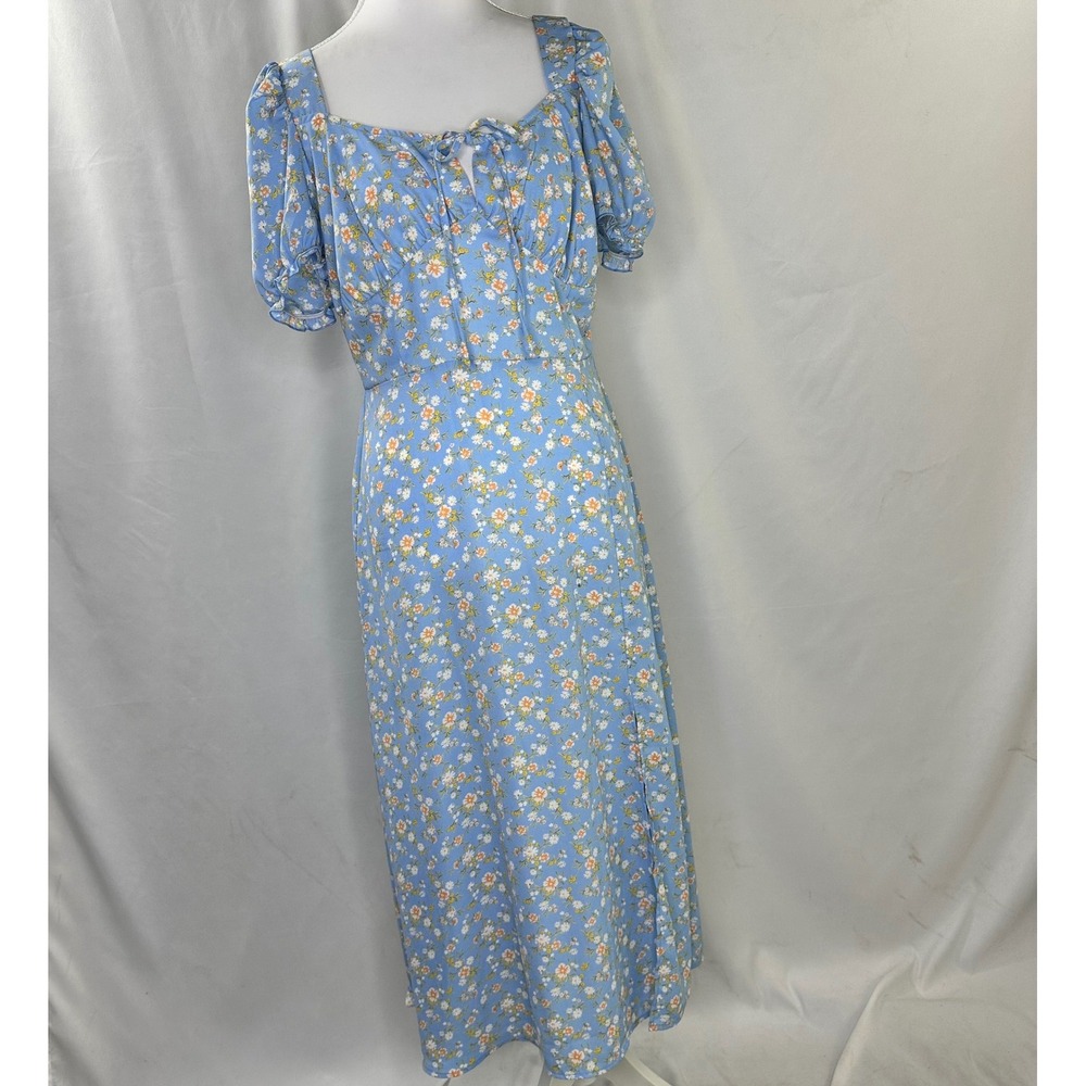 Hesperus L Midi Dress Blue Floral Cottagecore Floral Coquette Milkmaid Smocked